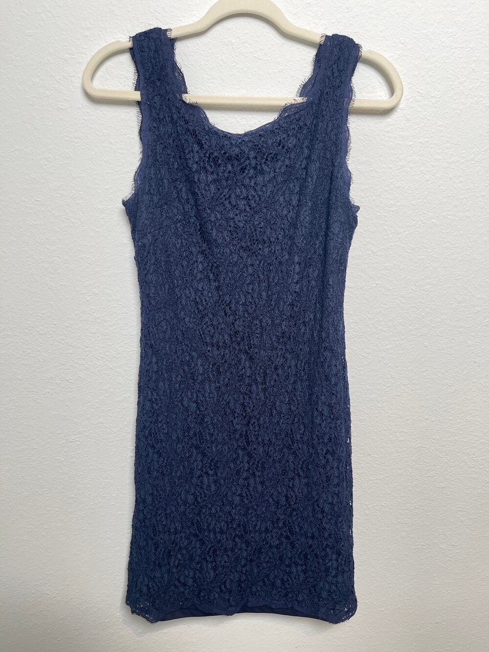 Adrianna Papell Navy Blue Lace Sheath Dress Size 12 Full Zip Cocktail Party